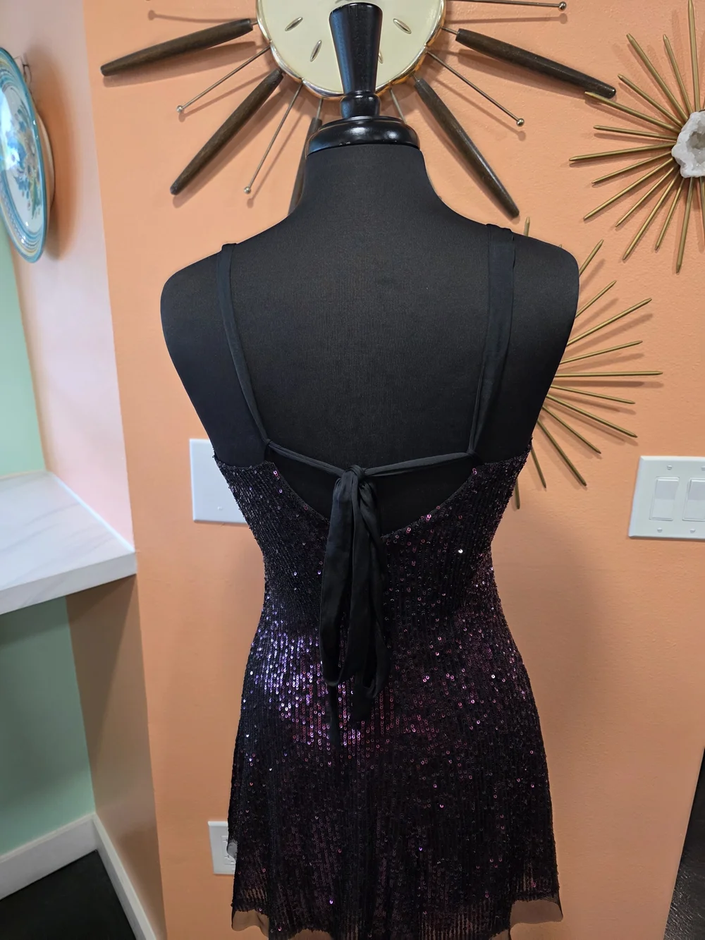 Free People Gold Rush S Plum Sequin Mini Dress Festival Y2K Fairycore Sparkle